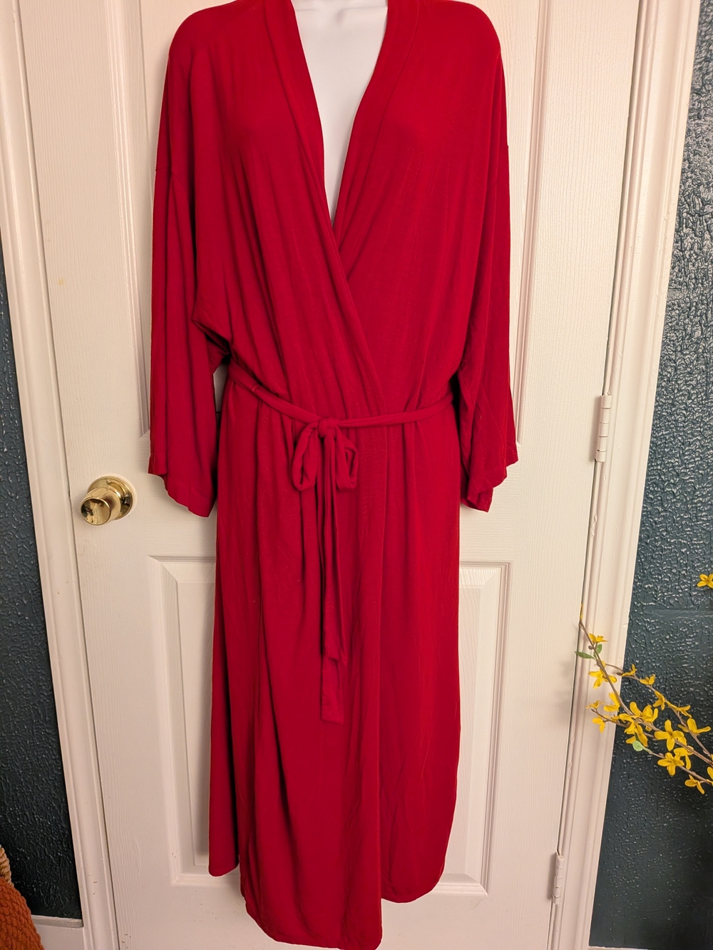 Victoria's Secret Red Knit Modal Lounge Robe Wrap Style With Waist Belt Sz M/L